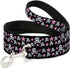 Dog Leash Skulls Stars Black White Pink 4 Feet Long 1.5 Inch Wide...