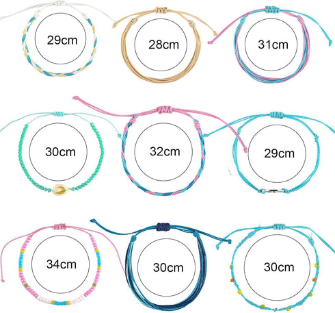 9Pcs Surfer Wave Bracelets for Teen Girls Summer Bracelets Beach Bracelets for Women Adjustable Waterproof Handmade String Bracelets Surfer Bracel...