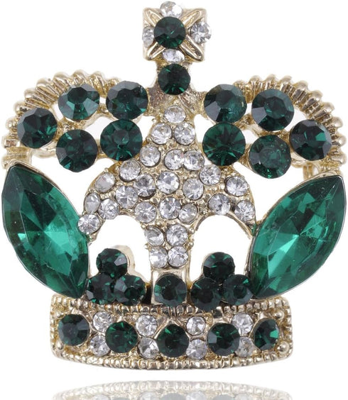 Alilang Antique Synthetic Emerald Green Crystal Rhinestone Golden Brass Crown Brooch Pin...