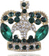 Alilang Antique Synthetic Emerald Green Crystal Rhinestone Golden Brass Crown Brooch Pin...