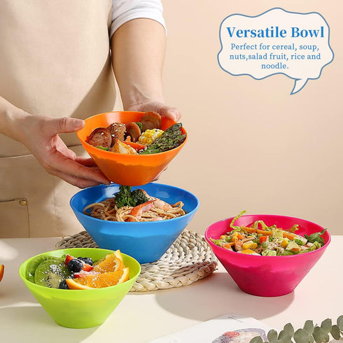 Plastic Bowls Set 12 Pieces, 3 Sizes 14/20/25oz Unbreakable Reusable Light Weight Bowl for Cereal, Noodle, Soup, Pasta, Ramen, Popcorn, Ice Cream,...
