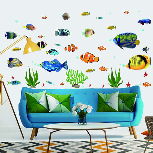 Fish Wall Stickers Under The Sea Decorative Wall Decals Coral Reef Fish Wall Stickers Peel and Stick Starfish Wall Art Sticker Decals for Kids Nur...
