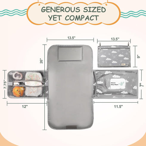 Portable Diaper Changing Pad - Travel Waterproof Baby Changing Mat with Shoulder Strap - Foldable Diaper Changing Station with Wipes Pocket...