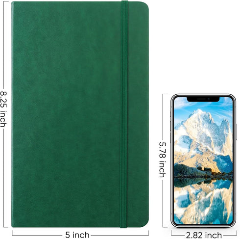 A5 Lined Journal Notebook, Leather College Ruled Notebook with 100gsm Thick Lined Paper, 5 inches x 8.25 inches, Hardcover, Inner Pocket-Dark Gree...