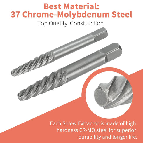 10-Pieces Screw Extractor Set, 37# Cr-Mo & 6542 HSS Steel Cobalt Left-Hand Drill Bit, Easy Out Broken Bolt Remover Reverse, Ez Out Stripped, Round...