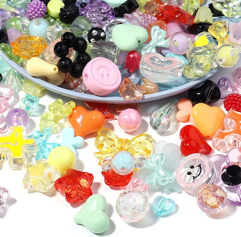 170~210pcs Cute Assorted Beads for Jewelry Making Acrylic Kawaii Aesthetic Beads for Bracelets Making Flower Butterfly Beads Bulk Necklaces DIY Mo...