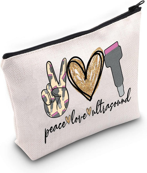 WZMPA Sonography Tech Cosmetic Makeup Bag Sonographer Gifts Peace Love Ultrasound Makeup Zipper Pouch Bag For Radiologist Graduation Student (Peac...
