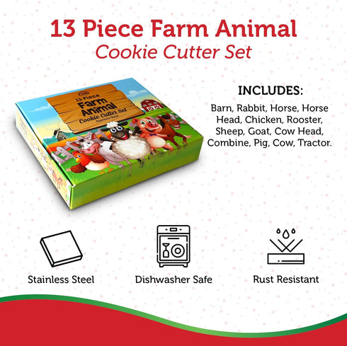Farm Animal Cookie Cutter Set, 13 Piece Set, Premium Food Grade Stainless Steel, Dishwasher Safe...