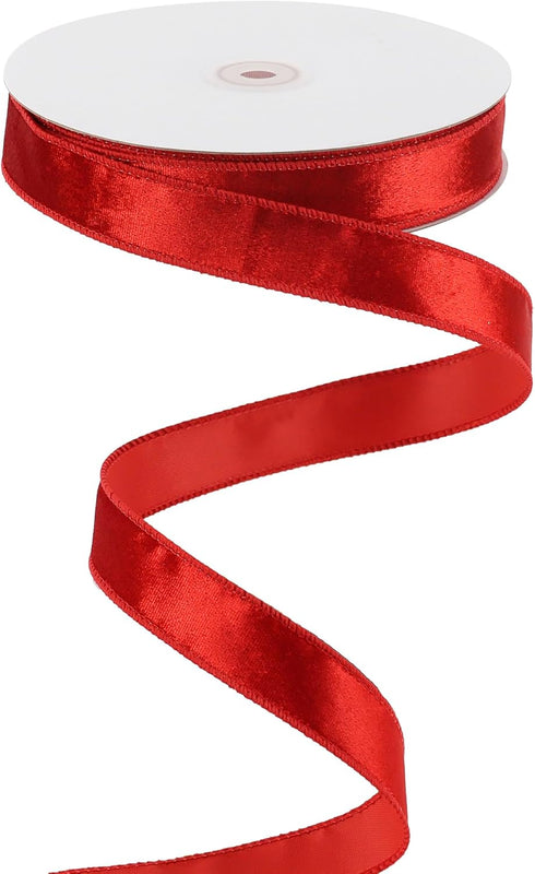 MEEDEE Red Velvet Ribbon 1 Inch Velvet Wired Ribbon 25 Yards Crushed Velvet Ribbon Spool Red Velvet Christmas Ribbon Vintage Velvet Ribbon for Chr...