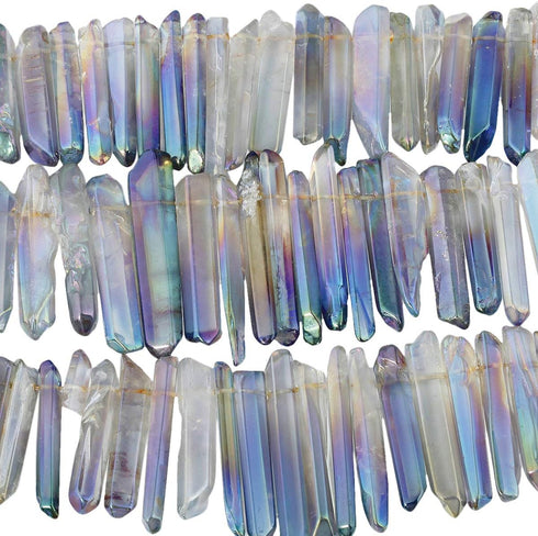 TUMBEELLUWA Rock Quartz Crystal Points Loose Beads for Jewelry Making, Titanium Coated Polished/Raw Quartz Beads 15 Inches Top Drilled,Grey Crysta...