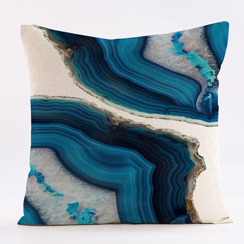 Waterproof Outdoor Pillow Covers 18 X 18 Inch Set of 4, Decorative Blue Grey Throw Pillow Cases, Water Resistant Marble Abstract Square Cushion Co...