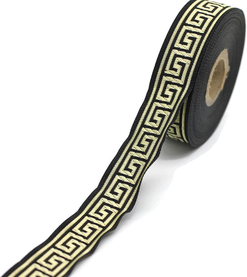 11 Yard Spool 0.86" Wide Gold Black Greek Key Jacquard Trim Embroidered Ribbon Woven Border Vintage Banding Trims 22062...