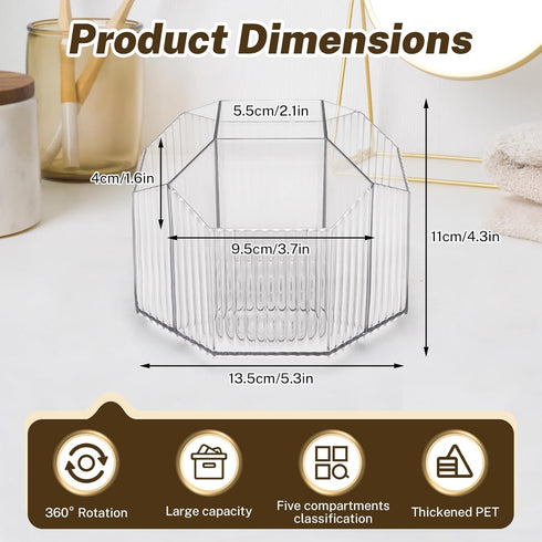 Clear Rotating Pen Holder 5 Compartments, 360 Degree Spinning Desk Organizer, Office Marker Crayon Organizer Storage, Pencil Cup Caddy for Art Sup...