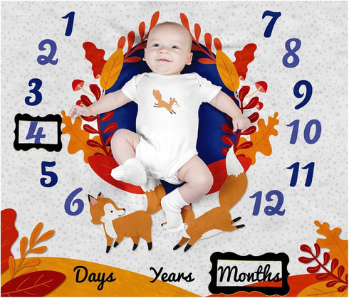 PAMBO Fox Baby Month Milestone Blanket for Baby Boy & Girl - Baby Age Blanket for Photo Taken| Fox Themed BabyShower Gifts...