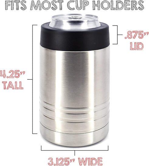 4-in-1 Stainless Steel 12 oz Double Wall Vacuum Insulated Can or Bottle Cooler Keeps Beverage Cold for Hours - Also Fits 16 oz Cans - Stainless St...