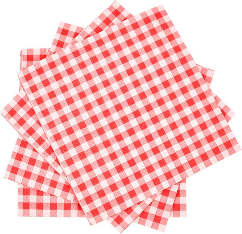Gatherfun Cocktail Napkins 3-ply 80PCS Red and White Gingham disposable Paper Napkins Beverage napkins for Restaurant Bar Picnic Birthday Party...