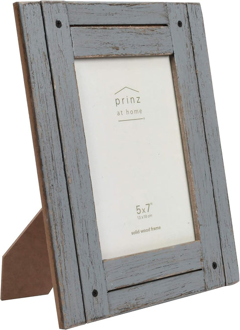 Prinz Homestead 5-Inch by 7-Inch Rustic Wood Picture Frame in Distressed Finish, Tabletop or Wall Mount, Gray...