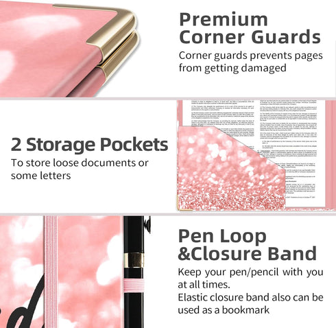 A5 Binder 2 Inch 3 Ring for 5.5" x 8.5" Paper with Clipboard and Pocket, Pink Mini Binders for School Office Supplies and Home, Stay Positive...