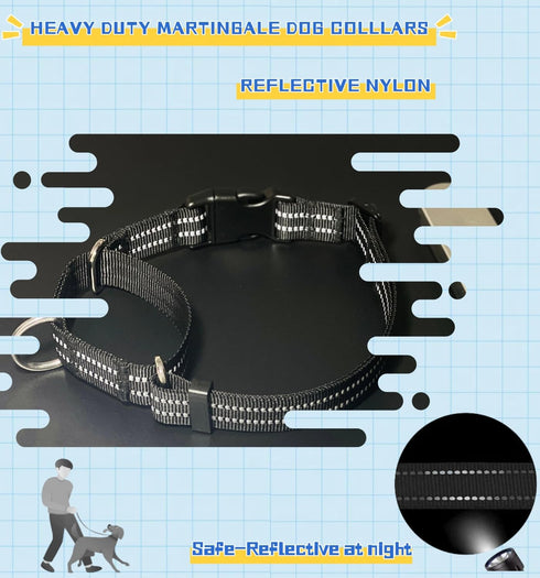 Martingale Dog Collars with Quick Release Buckle, Heavy Duty Nylon Reflective Dog Collar, NO Pull Walking Training Collar for Large, Medium, Small...