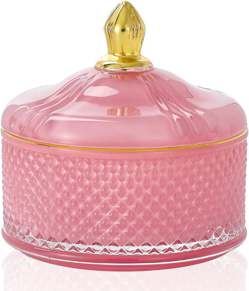 Glass Jewelry Jar Diamond Faceted Candy Storage Bowl with Lid Sugar Cans Food Container,Decorative Jewelry Box Apothecary Canisters,Kitchen Bathro...