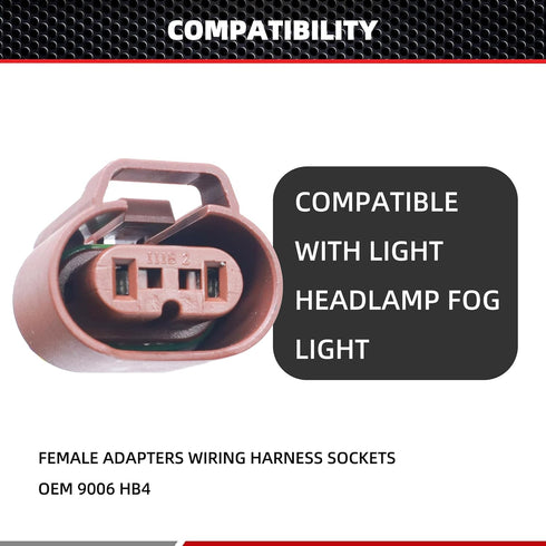 HiSport 9006 headlight plug Female Adapters Connector Wiring Harness Sockets Wire Plug Pigtails Compatible with High/Low Beam Or Fog Lights Use Re...