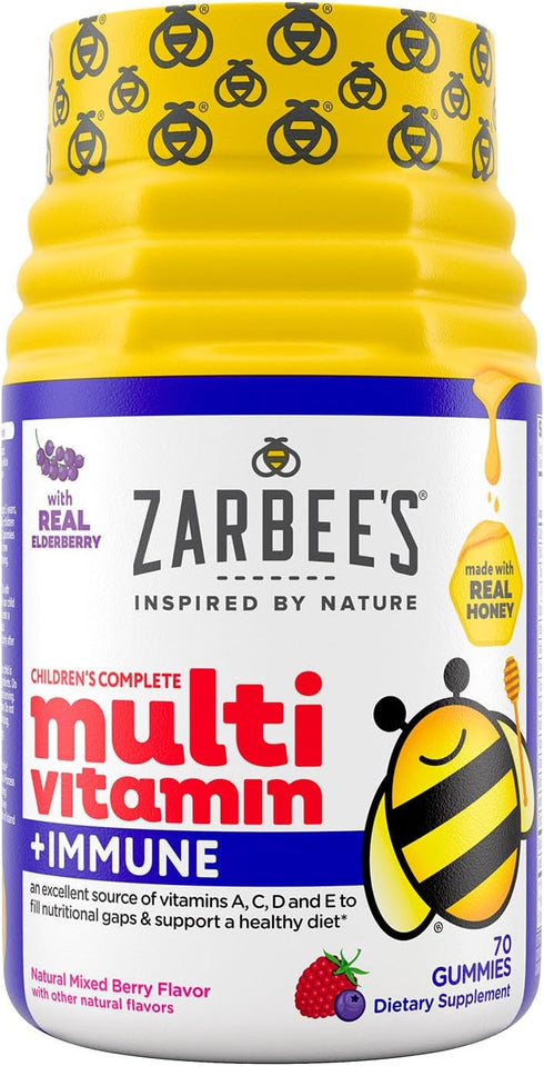 Zarbee's Complete Kids Multivitamin Gummies + Immune Support, Children Vitamins Gummy with Vitamin A, C, D3, E, B6, B12, Folic Acid & Total B-comp...
