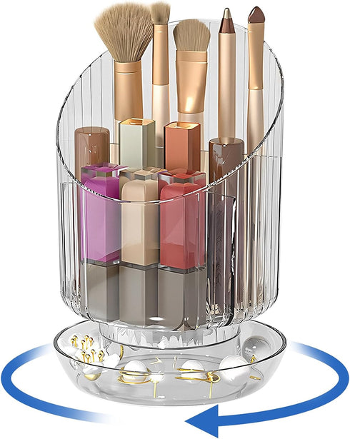 Makeup Brush Holder Organizer for Vanity, 360 Rotating Clear Cosmetic Brush Storage Organizer, Desktop Eyeliners Eyebrow Pencil Storage...