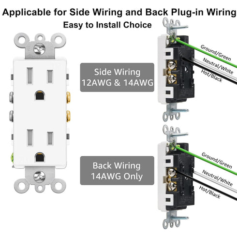 White Outlet,Greencycle 110V Outlet,4 Pack 15 Amp Decora Tamper Resistant Outlet,5-15R,3 Wire Square Outlet Wall Plug,Residential Commercial Grade...