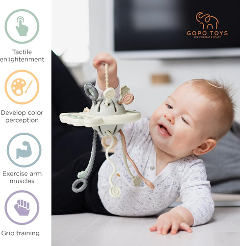GOPO TOYS Montessori Toys for 18+ Months Old - Baby Sensory Toys for Boys and Girls - Silicone Pull String Activity Toy for Toddlers - Learning & ...