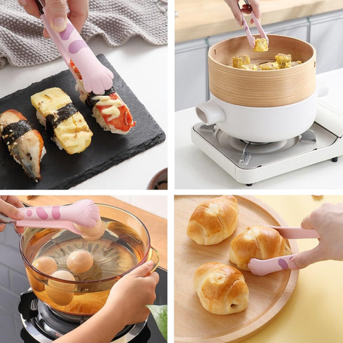 Stainless Steel Cooking Tongs Cat Tongs kitty tongs Food Clips Kitchen Tongs Cute Cat Paw Shape Tongs for Cooking BBQ Sweets Grilling ice cake bak...