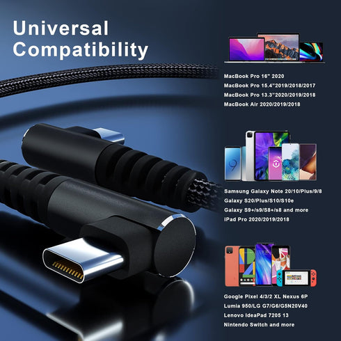 USB C to USB C Cable 100W 1ft 3 Pack 90 Degree Type C Cable Nylon Braided Right Angle USBC Fast Charging Cable Compatible with MacBook Pro 2021, i...
