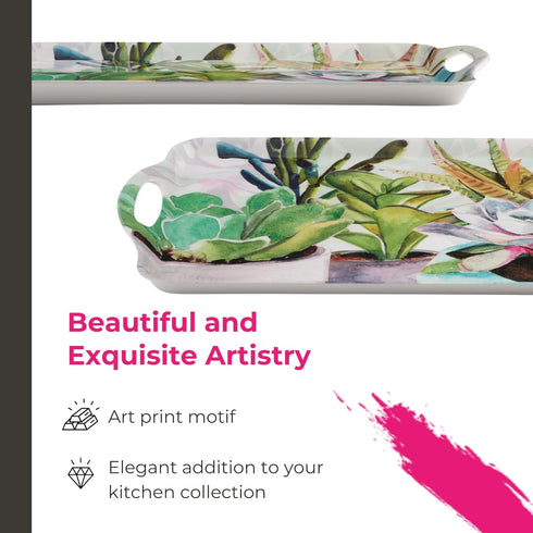 Pimpernel Succulents Large Handled Tray - 18.9" x 11.6" Melamine Serveware with Botanical Design - Dishwasher-Safe Decorative Breakfast & Coffee T...