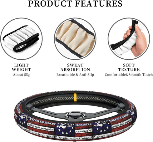 2nd American Flag Steering Wheel Cover - Universal Elastic Stretch Steering Wheel Covers Fits Most Vehicles...