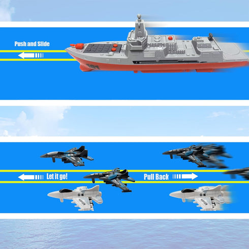 Military Naval Vessel Naval Ship with Launching Cruise Missile and Battle Ship Group, Small Scale Pull Back Fighter Jet, Ideal Gift Army Toys Set ...