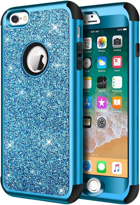 Hython Compatible with iPhone 6/6s Case, Heavy Duty Full-Body Defender Protective Case Bling Glitter Sparkle Hard Shell Hybrid Shockproof Rubber B...