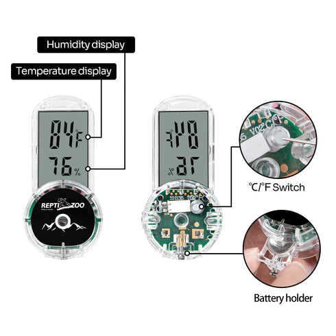 REPTI ZOO Upgraded Reptile Terrarium Thermometer Hygrometer,Digital Pet Temperature and Humidity Gauge with Suction Cup for Reptile Rearing Box Ta...
