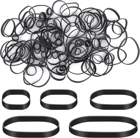 100pcs Black Rubber Bands, 5 Sizes Heavy-Duty Thick Rubber Band Assorted Wide Elastic Band for Litter Box File Folder Camping Hiking Home School O...