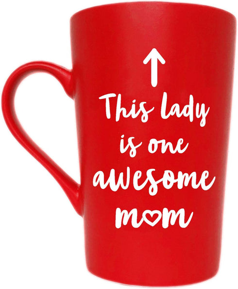 This Lady is One Awesome Mom Coffee Mug Christmas Gifts, Funny Quote Cup for Mother's Day or Valentine's Day from Daughter Son or Husband, Red 12 ...