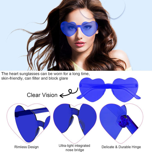 12 Pairs Navy Blue Heart Sunglasses for Women Rimless Heart Shaped Sunglasses Candy Heart Glasses for Party Favors...