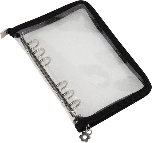 Multibey A5 Binder Cover Clear Soft PVC 6-Ring Binder Budget Evelopes System with Zipper Planner Organizer Refillable Notebook Journal Binder (Bla...