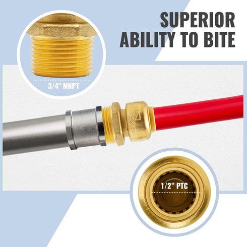 SUNGATOR 1/2 Inch x 3/4 Inch MNPT Adapter, No Lead Brass Push-to-Connect Plumbing Fittings to Connect PEX, Copper, CPVC, With A Disconnect Clip an...