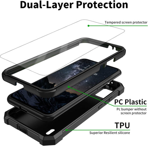 for Cricket Magic 5G Phone Case/AT&T Propel 5G Phone Case with Tempered Glass Screen Protector Dual Layer Structure Protection Shockproof TPU Bump...