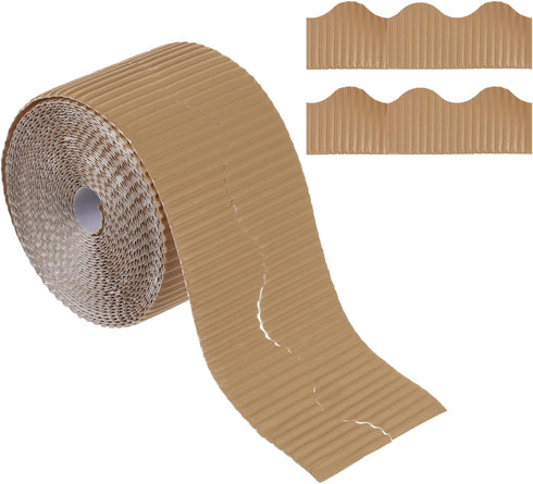 PATIKIL 3.9inch x 49.2ft Bulletin Board Border, Scalloped Trim Paper for Locker Classroom Decor Black White Cork Poster Boards, Light Brown...