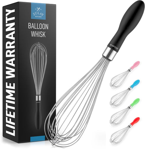 Zulay 11-Inch Stainless Steel Whisk - Balloon Whisk Kitchen Tool With Soft Silicone Handle - Thick Durable Wired Whisk Utensil For Blending, Beati...