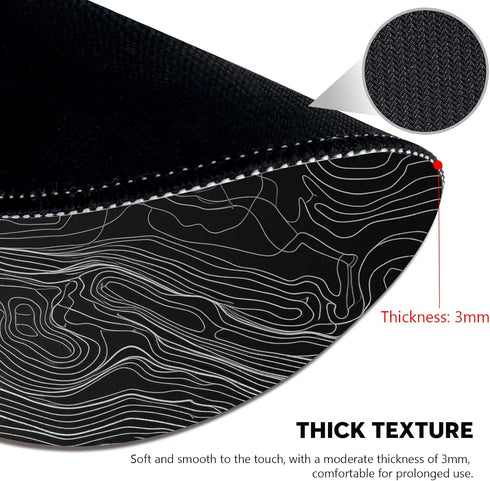 Elegant Black and White Topographic Design Mouse Pad for Office and Home Use, Stitched Edges Non-Slip Rubber Base Mouse Pads for Computers Laptop...