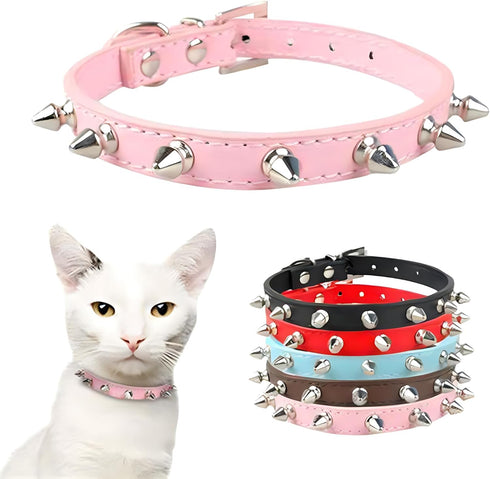 Spiked Dog Collar Soft Pu Leather Rivet Spike Stud Studded Cat Collars Adjustable for Girl Boy Small Breed Pet Teacup Mini Tiny Puppy Kitten Pink ...