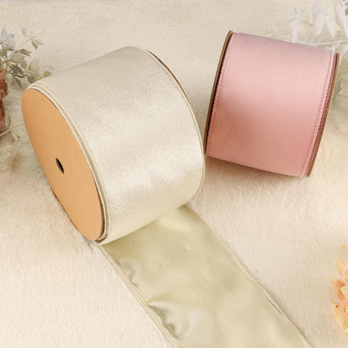 LaRibbons Ivory Gold Reversible Velvet Lurex Wired Ribbon, 4 Inch Crushed Velvet Ribbon for Gift Wrapping, Christmas Tree Decoration, Crafts Wreat...