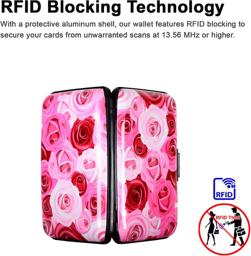 Credit Card Holder, Metal Card Wallet RFID Blocking Mini Slim Aluminum Business Hard Card Case for Women Men (Roses)...