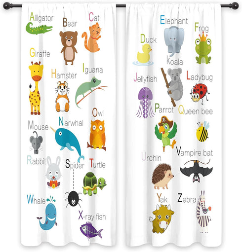 Cinbloo ABC Alphabet Kids Curtains 41W x 62L Inch Sheer Rod Pocket Cartoon Animal Baby Boys Bedroom Decor Child Nursery Funny Learning Educational...