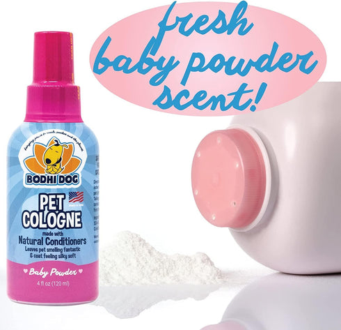 Bodhi Dog Baby Powder Scented Cat & Dog Cologne 4oz + Oatmeal Dog Shampoo & Conditioner for Pet Grooming 8oz | Moisturizing Dog Shampoo for Sensit...